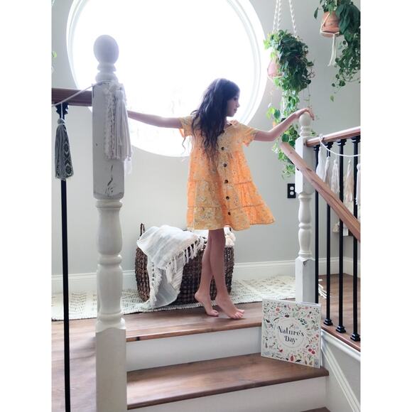 Frolicking In The Flowers Golden Blooming Floral Floaty Swing Dress 6/7 - Picture 5 of 6